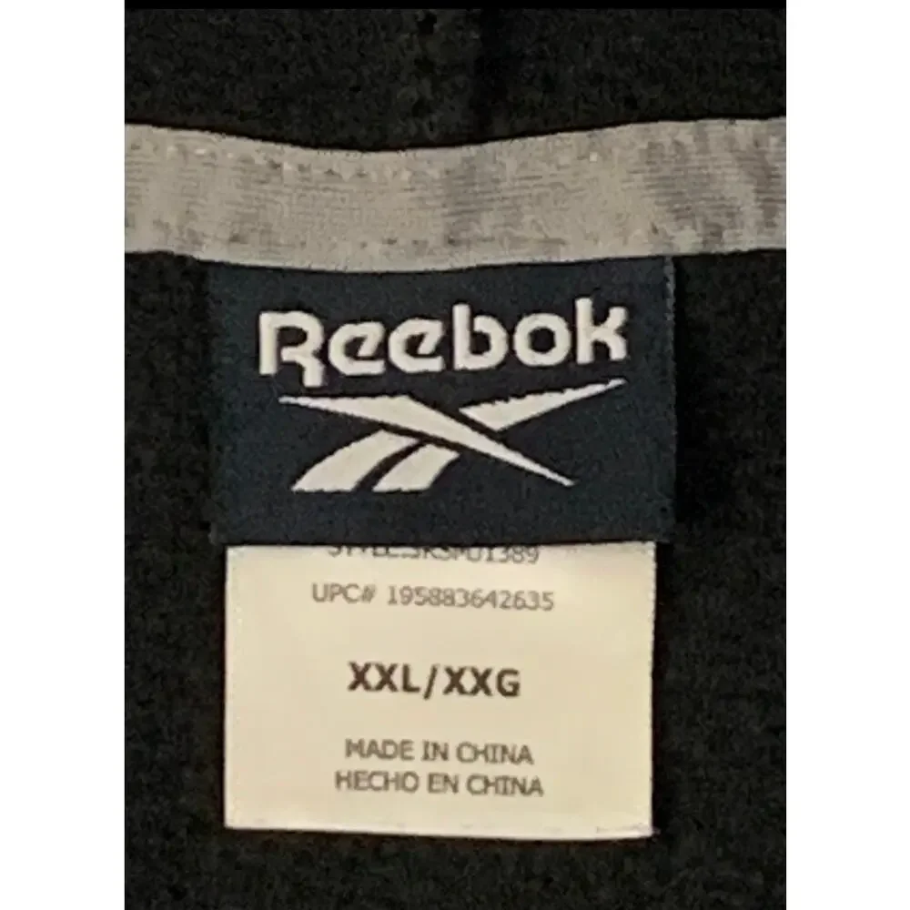 Reebok Mens Black Hooded Sweatshirt Size XXL Big Logo Spellout Gym Hoodie Lounge